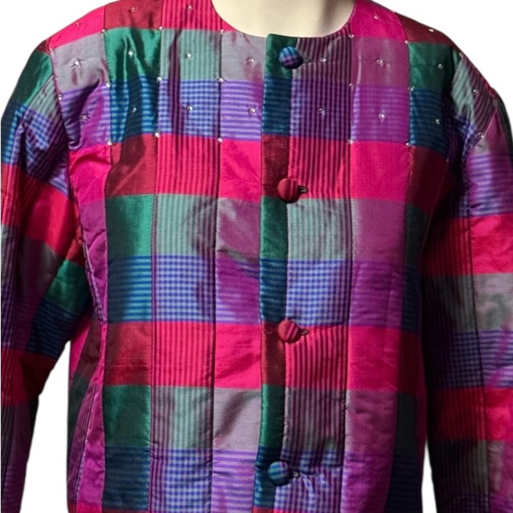 Jacket ~ Vintage ~ Women’s ~ Large ~ Shiny ~ Multicolored ~ Block Pattern